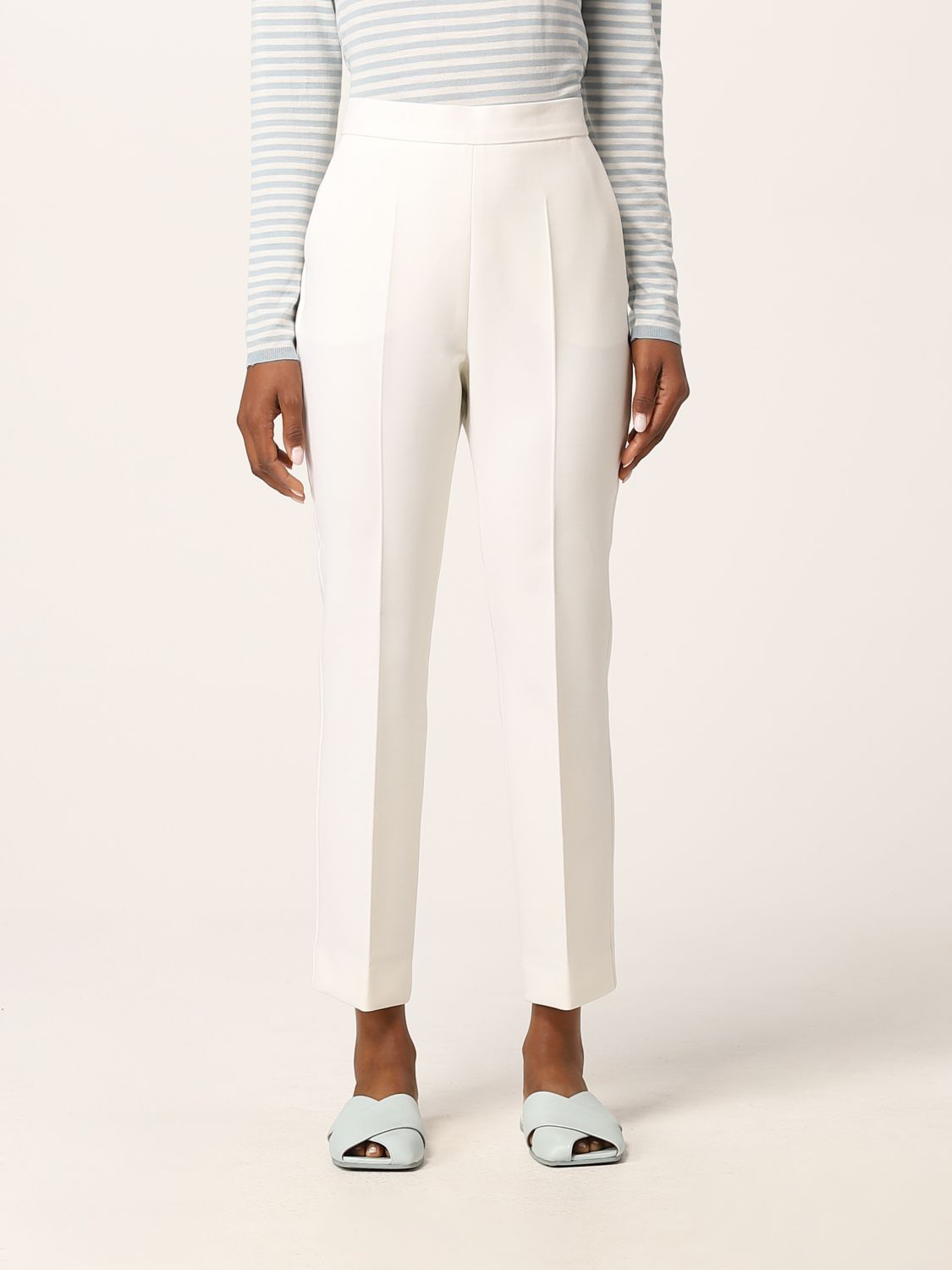 Max Mara Virgin Wool Cropped Trousers In White | ModeSens