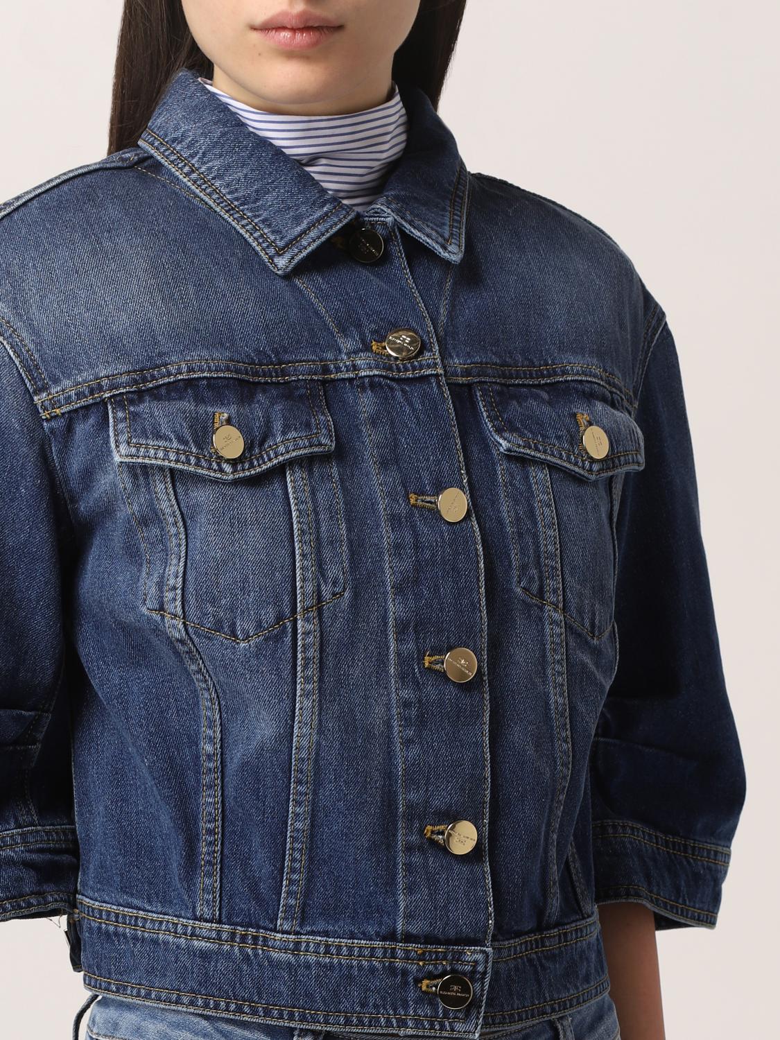 ELISABETTA FRANCHI: cropped denim jacket - Denim | Jacket Elisabetta Franchi  BJ09D GIGLIO.COM