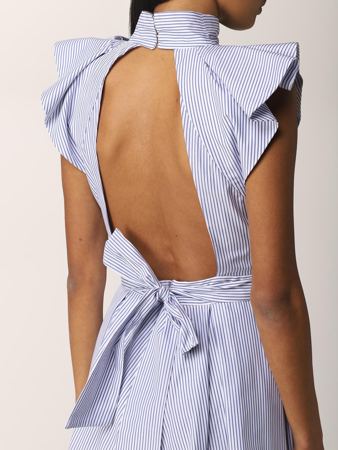 ELISABETTA FRANCHI: Abito mini a micro righe - Blue | Abito Elisabetta  Franchi AB095 GIGLIO.COM