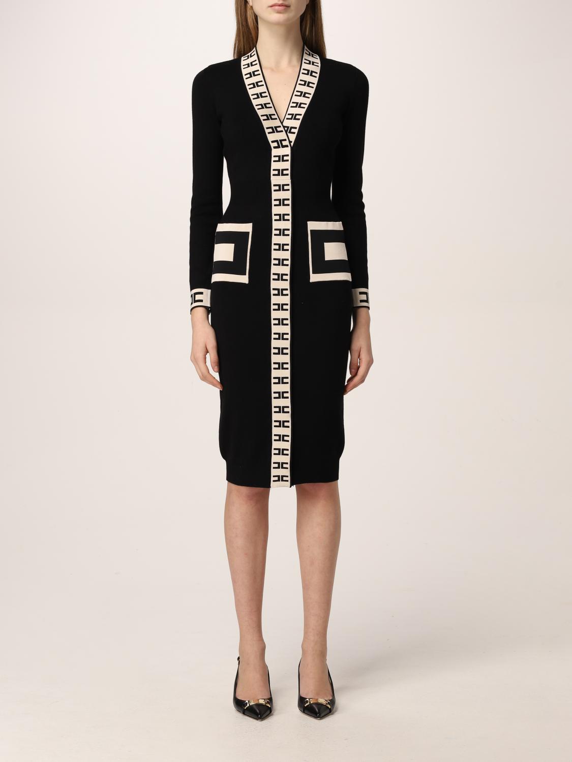 ELISABETTA FRANCHI: Abito a cardigan con logo - Nero | Abito Elisabetta  Franchi AM04S GIGLIO.COM