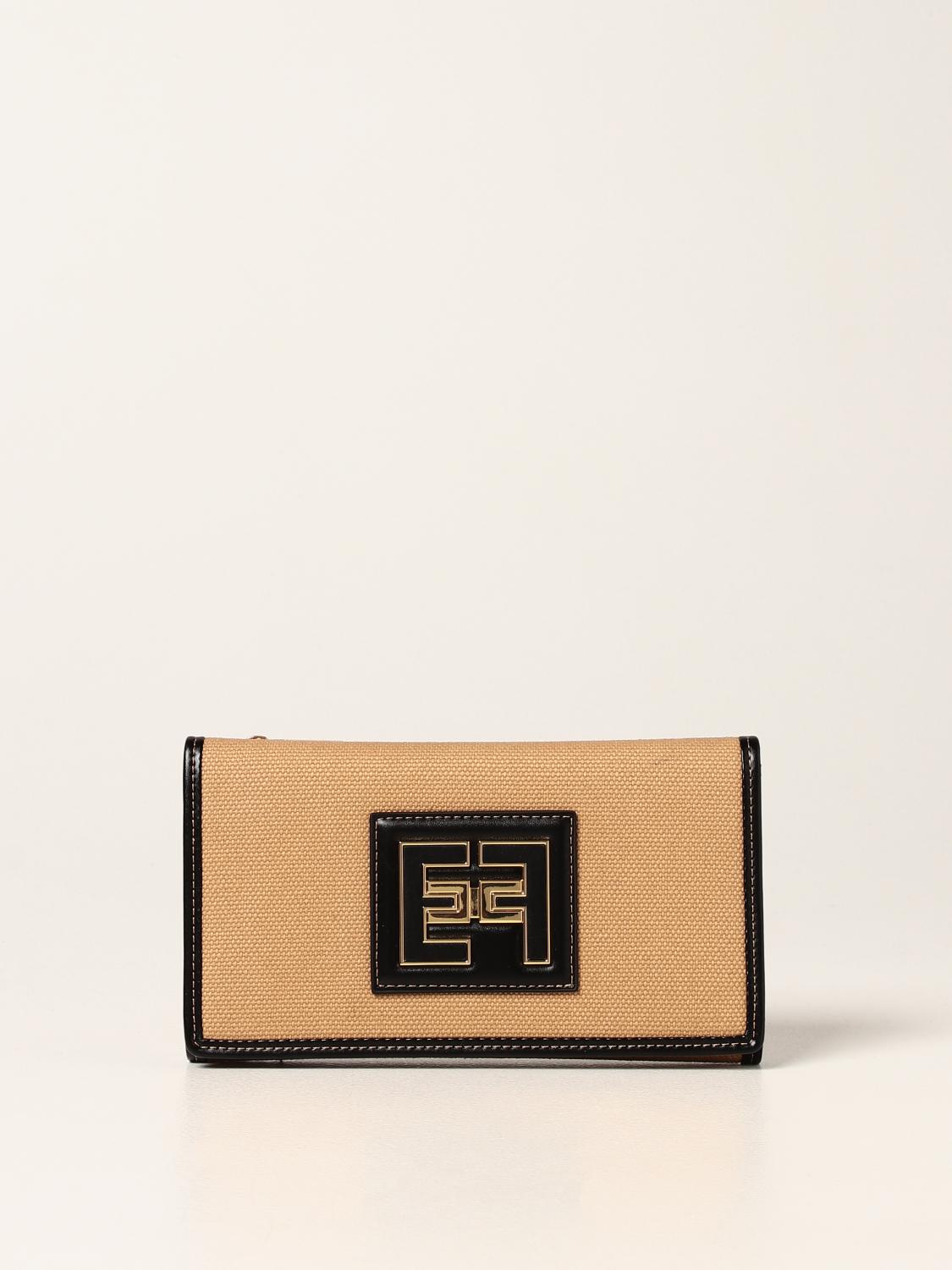 ELISABETTA FRANCHI: Portafoglio Elisabetta in canvas e pelle sintetica -  Cammello | Portafoglio Elisabetta Franchi PF01A GIGLIO.COM