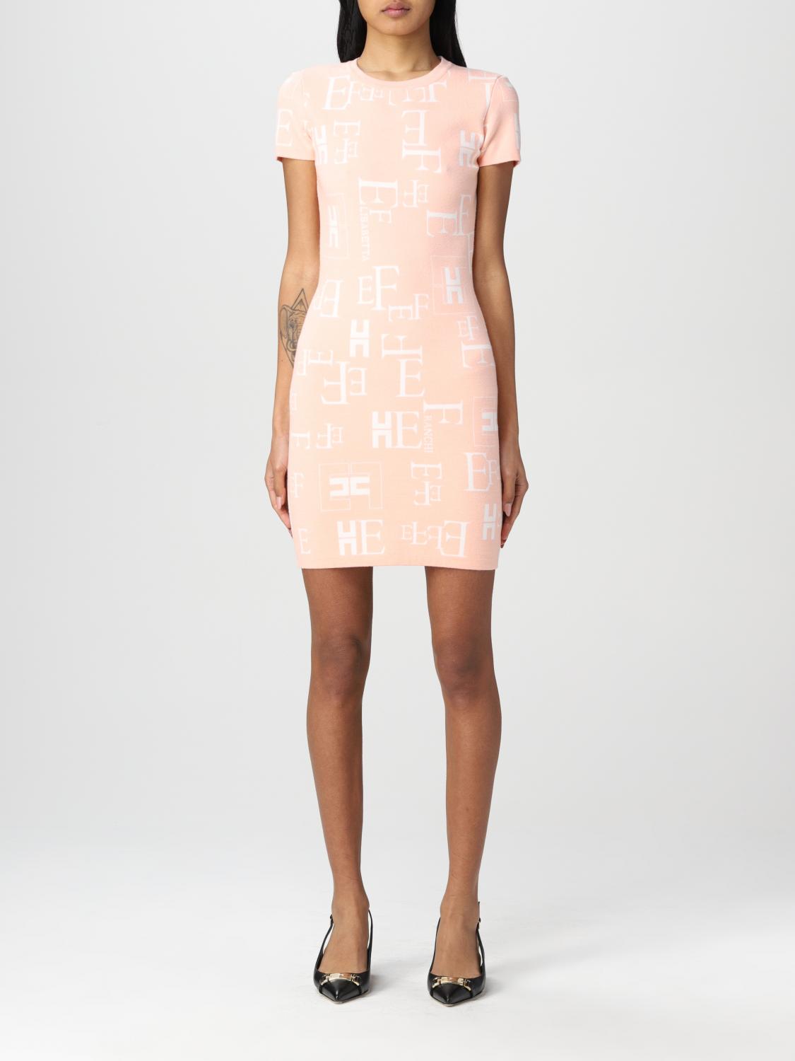 ELISABETTA FRANCHI: Abito mini con logo all over - Rosa | Abito Elisabetta  Franchi AM16Q GIGLIO.COM