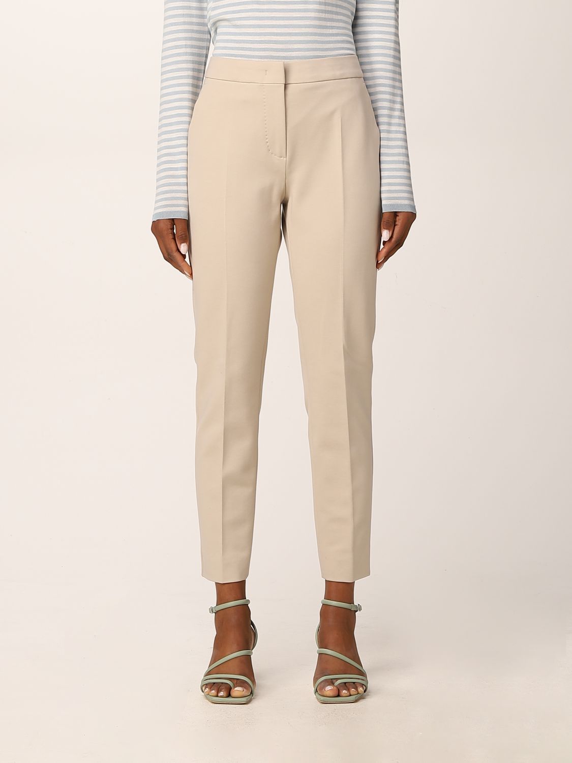 Max Mara Viscose Blend Cropped Trousers In Natural | ModeSens
