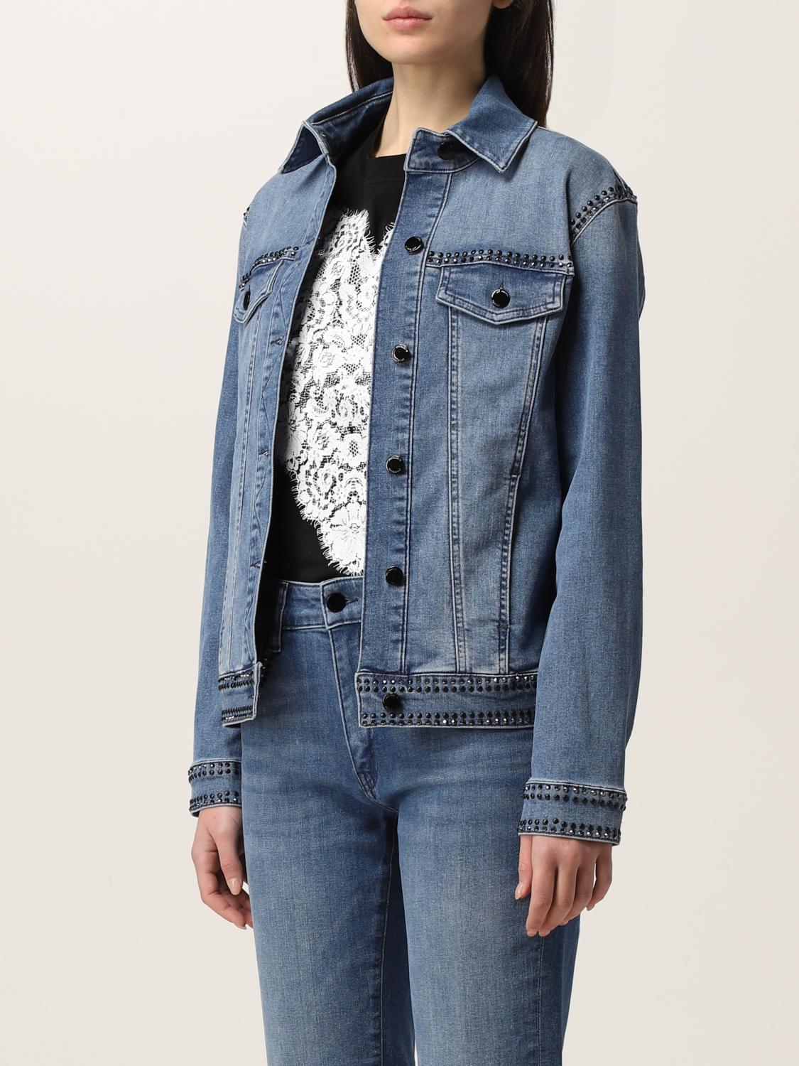 LOVE MOSCHINO: Giacca in denim washed - Fantasia | Giacca Love Moschino  WH79701S3558 GIGLIO.COM