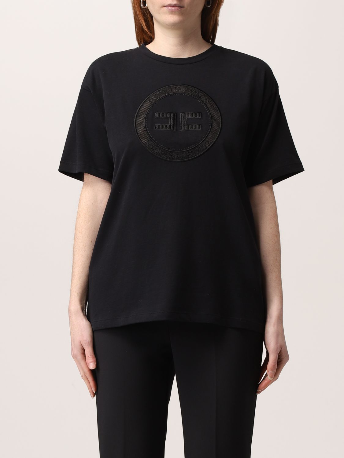 Elisabetta Franchi Logo-embroidered Cotton Oversized T-shirt In Black ...