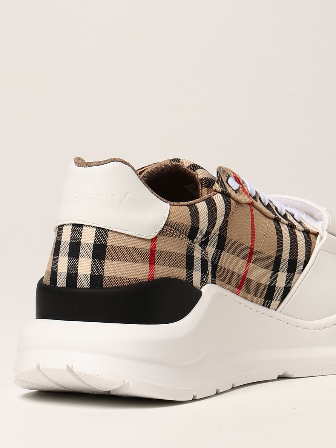 BURBERRY: cotton sneakers with check pattern - Beige | Sneakers 