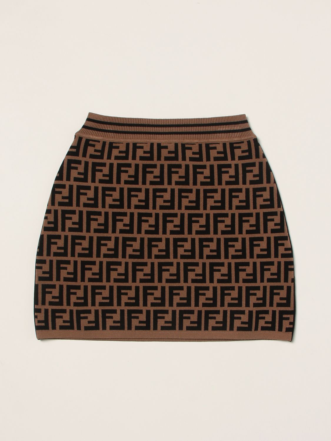 FENDI: Mini skirt with all-over FF motif - Orange | Fendi skirt