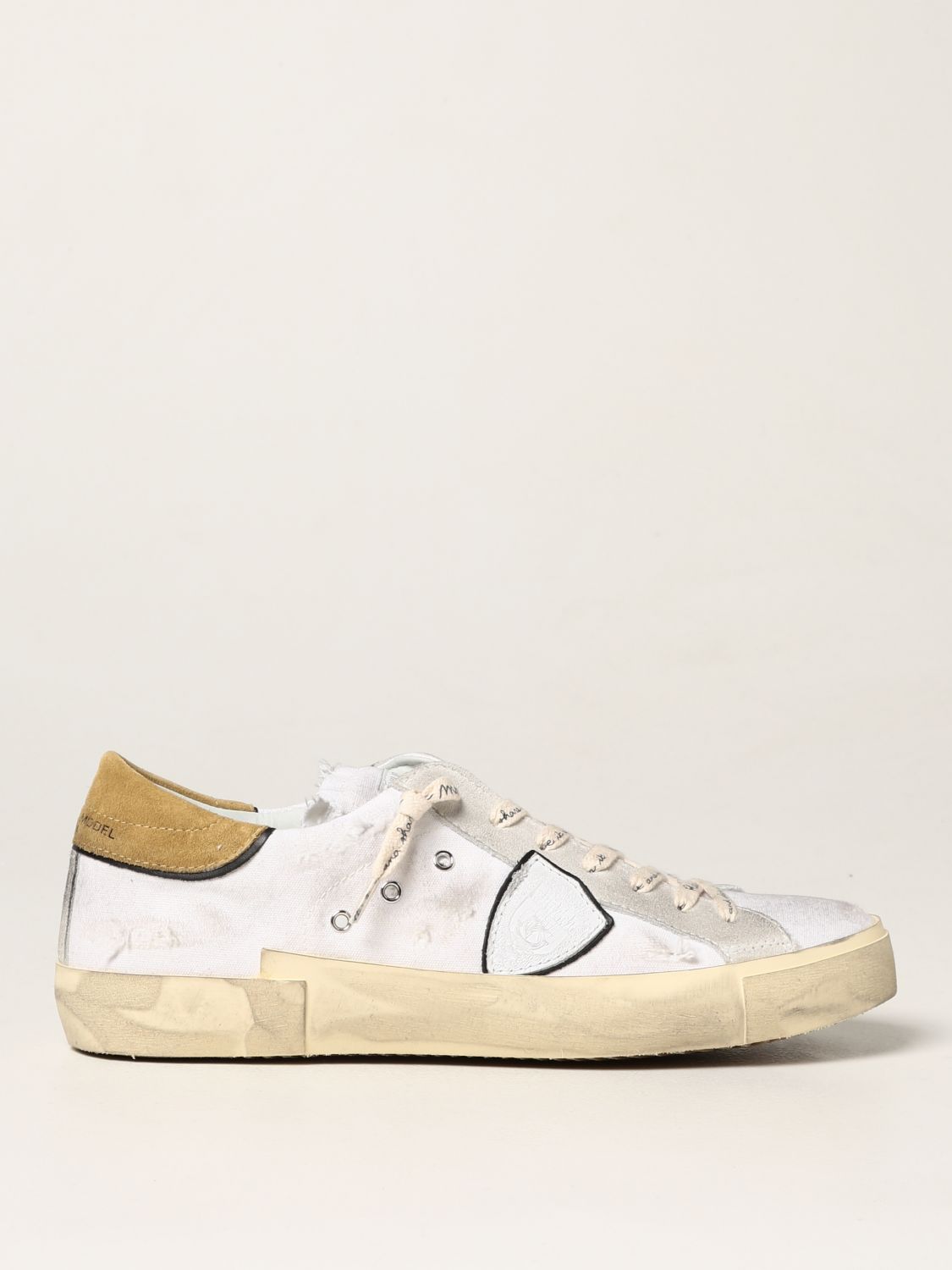 PHILIPPE MODEL: PRSX sneakers in worn canvas - White | Philippe Model ...