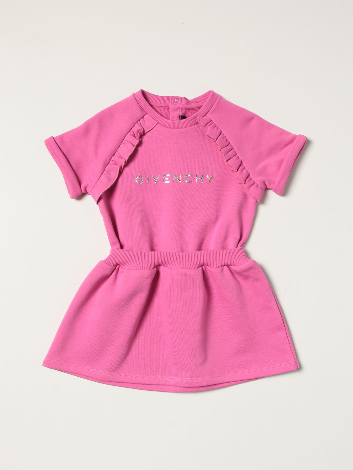 Romper Givenchy: Givenchy cotton dress with ruffles and logo raspberry 1