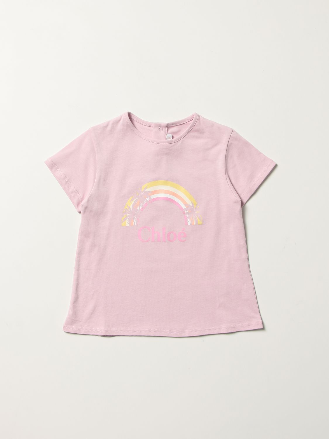 CHLOÉ: cotton t-shirt with rainbow logo - Lilac | Chloé t-shirt C05403 ...