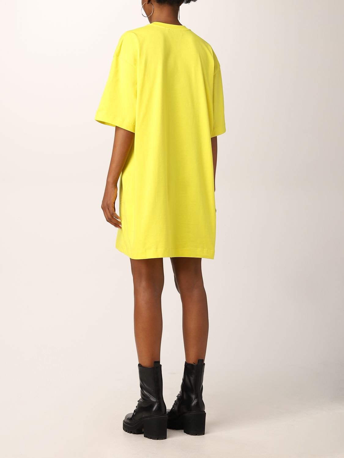 MSGM: cotton t-shirt dress with logo print - Yellow | Msgm dress ...