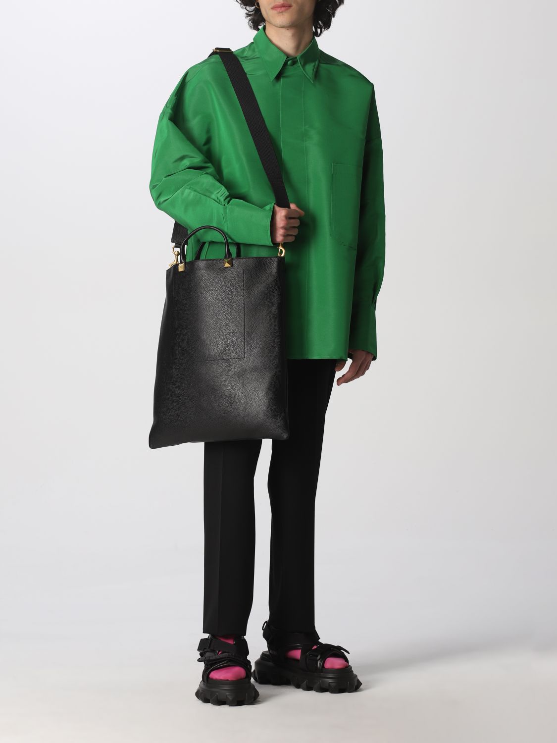 Bags Valentino Garavani: Valentino Garavani Identity hammered leather bag black 2