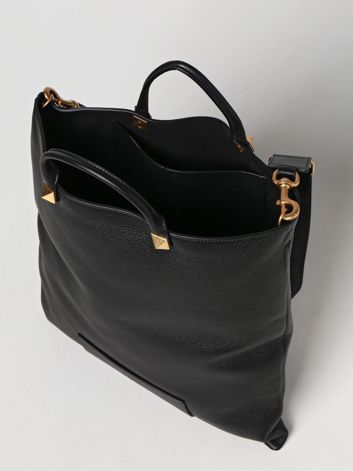 Bags Valentino Garavani: Valentino Garavani Identity hammered leather bag black 5