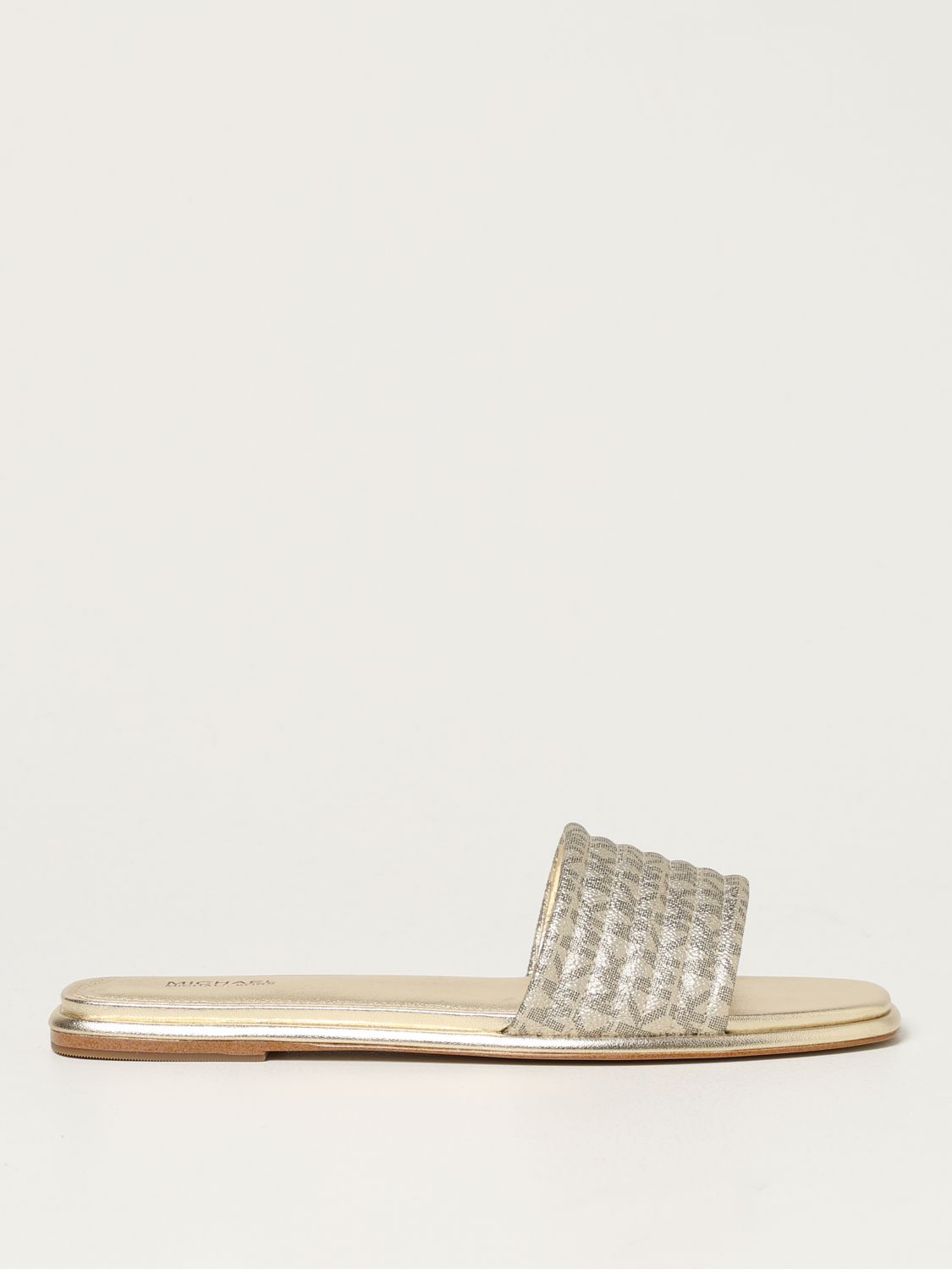 MICHAEL KORS: Michael slide sandal in monogram canvas - Gold | Michael ...