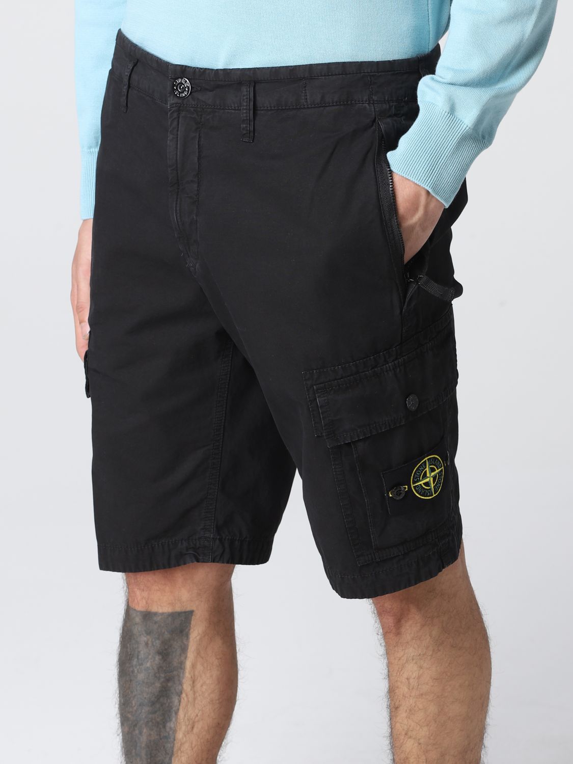 STONE ISLAND: cargo bermuda shorts in cotton - Black | Stone Island ...