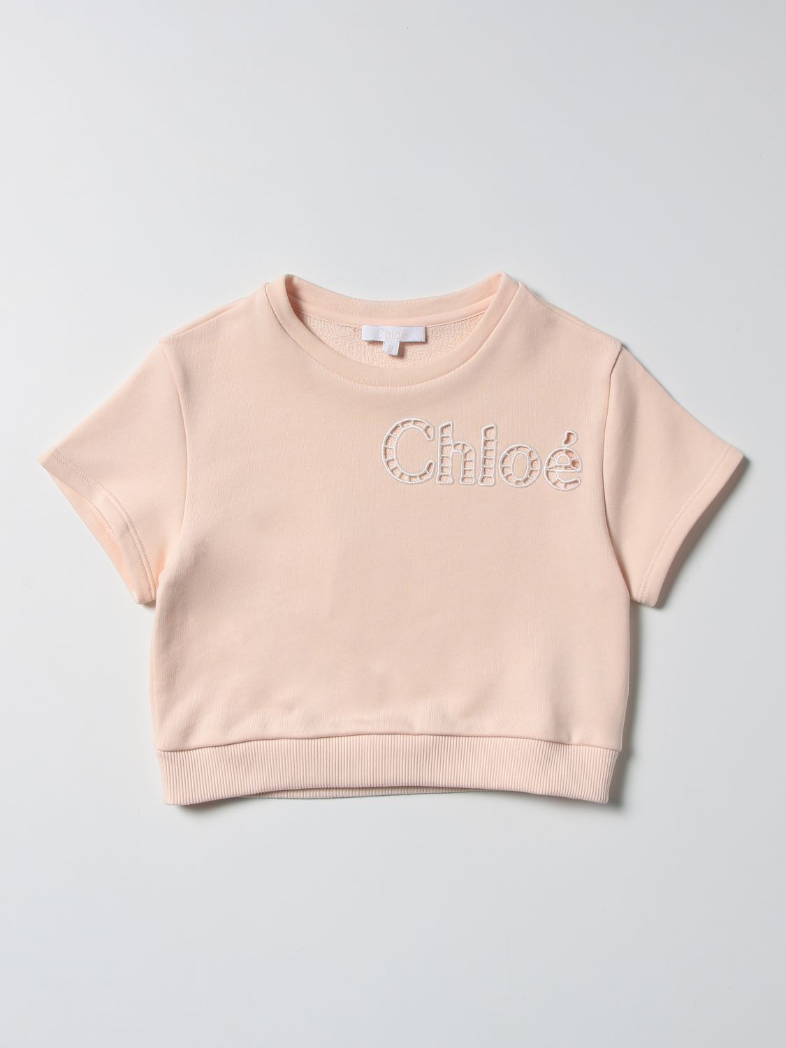 Chloé Kids' Cotton Sweater With Perforated Logo In Pink | ModeSens