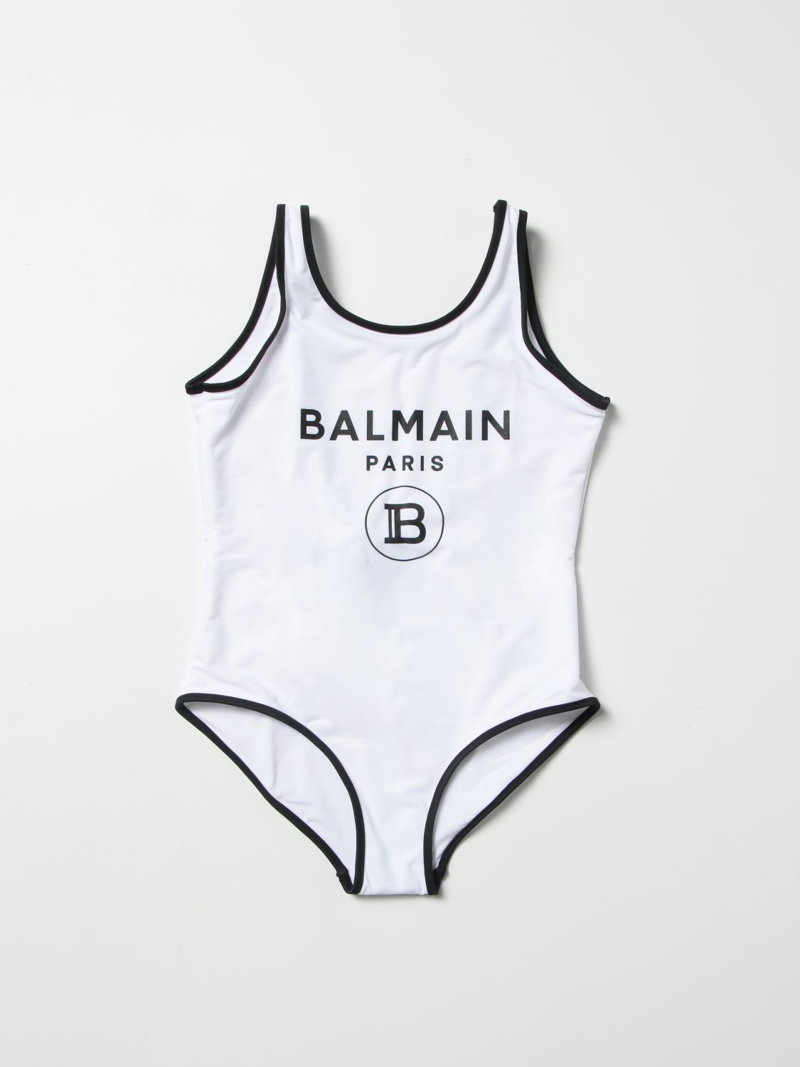 BALMAIN: one-piece swimsuit with logo - White | Balmain swimsuit ...
