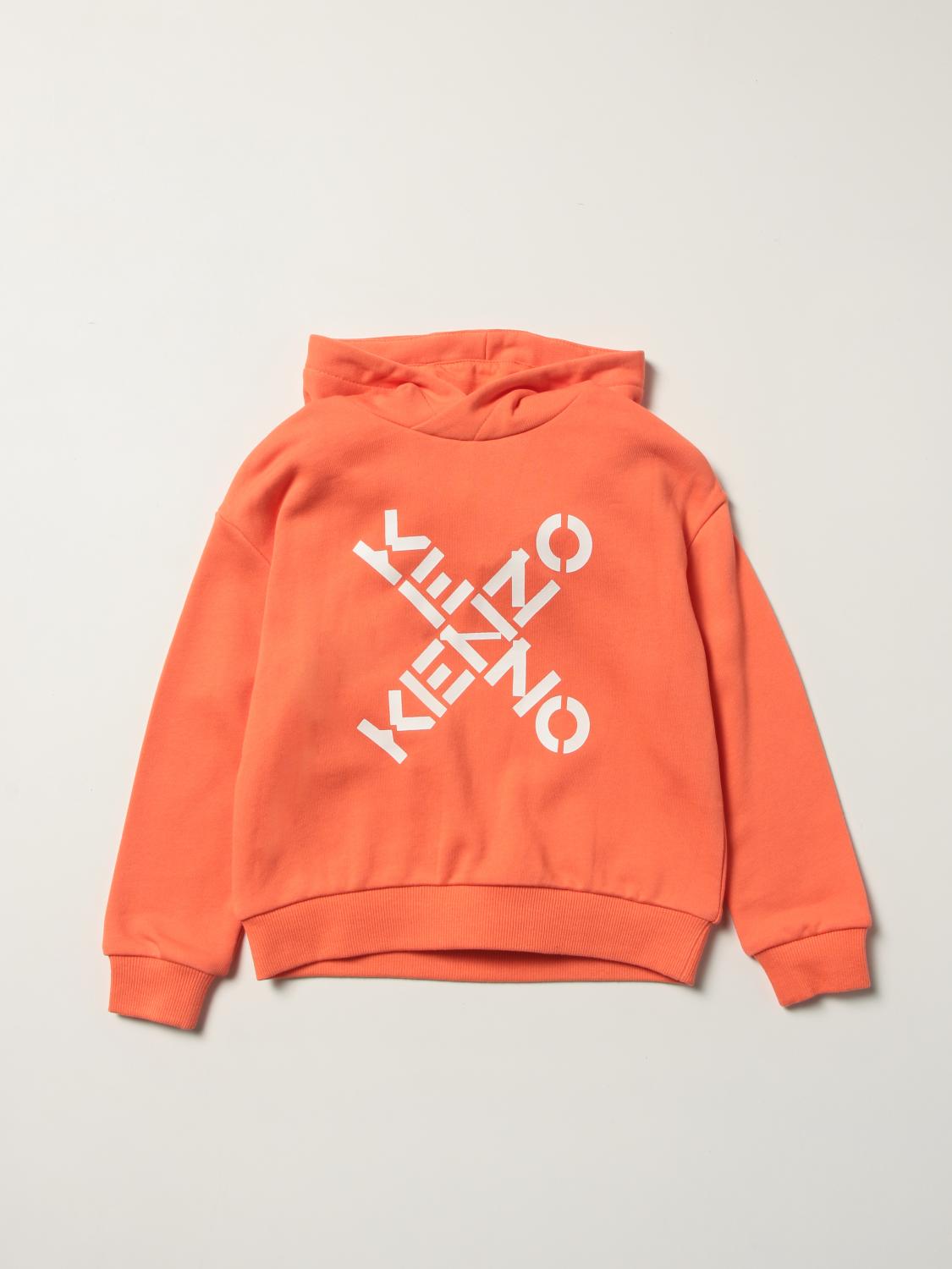 KENZO JUNIOR cotton sweatshirt with crossed logo Orange Kenzo
