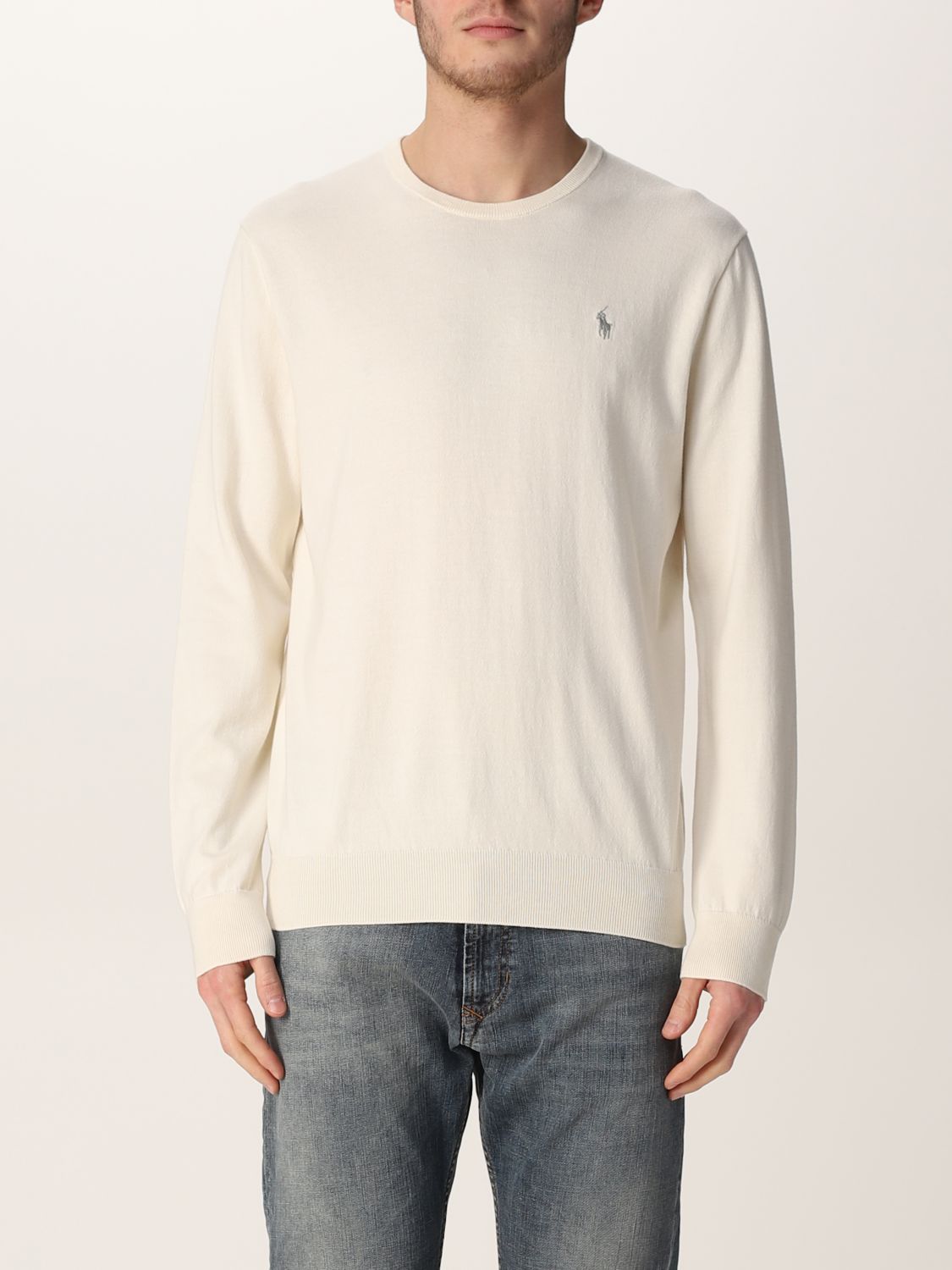POLO RALPH LAUREN: basic jumper with embroidered logo - Cream | Polo ...