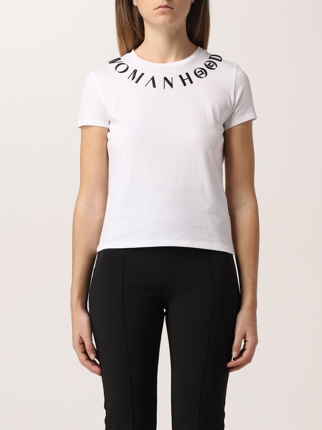 ELISABETTA FRANCHI: cotton T-shirt with embroidery - Milk | Elisabetta ...