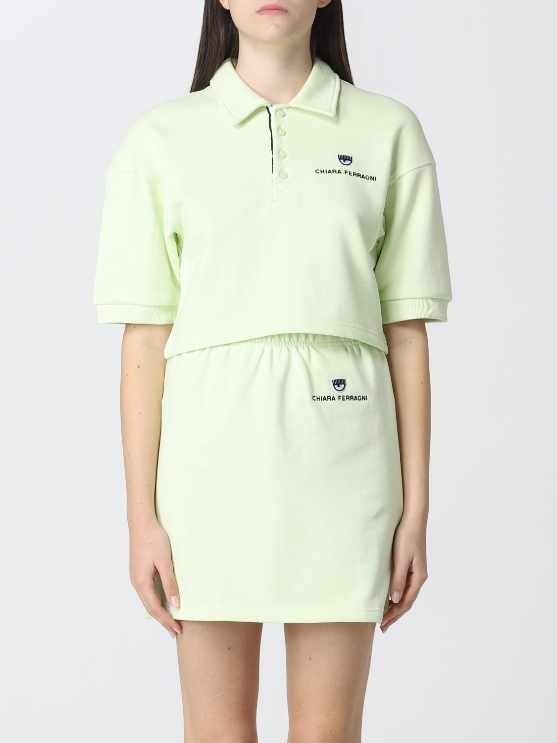 Chiara Ferragni Outlet: cotton polo shirt with logo - Green | Chiara ...