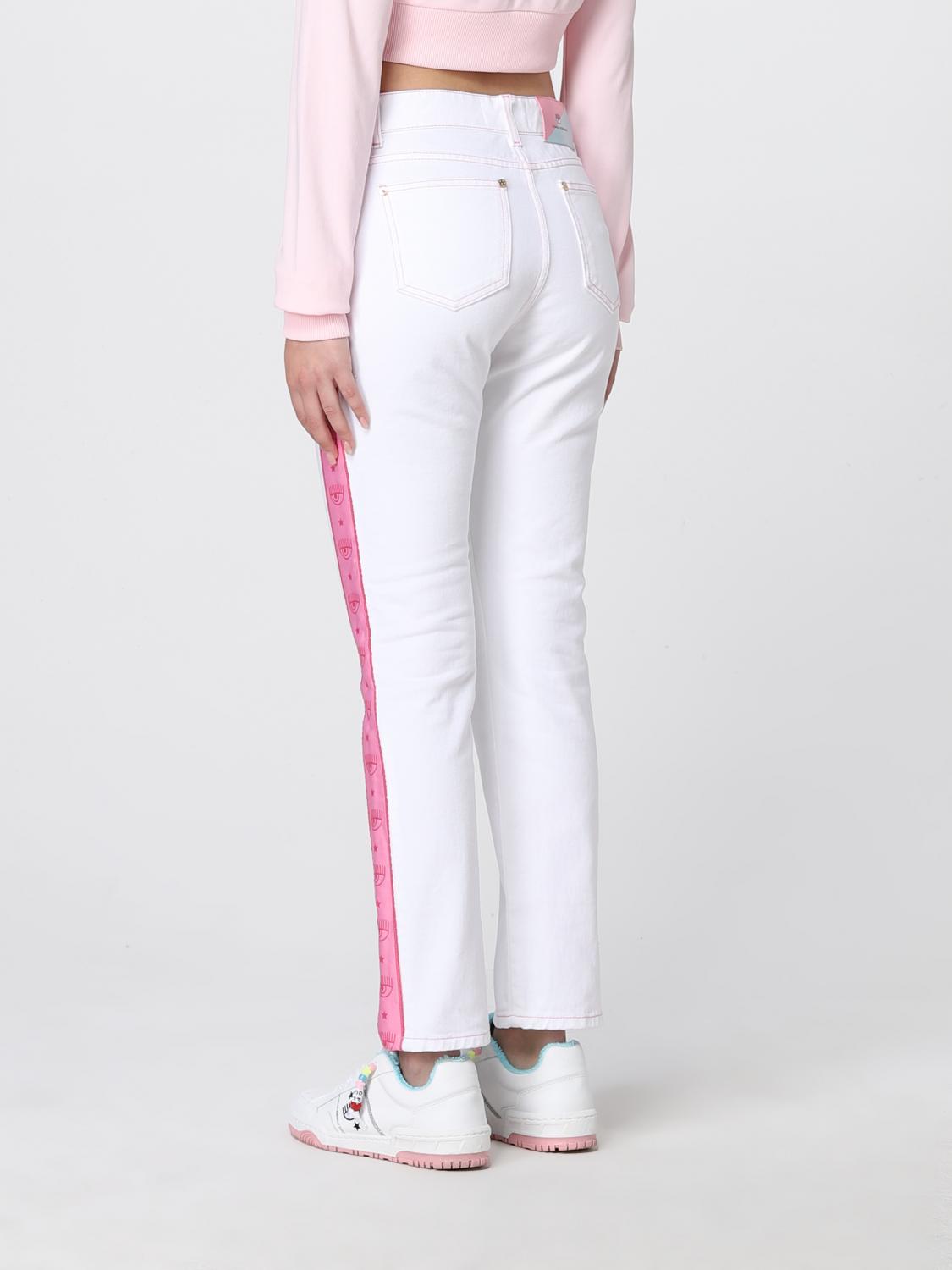 CHIARA FERRAGNI: jeans in denim with bands - White | Jeans Chiara Ferragni  72CBB5R6EW001TC2 GIGLIO.COM