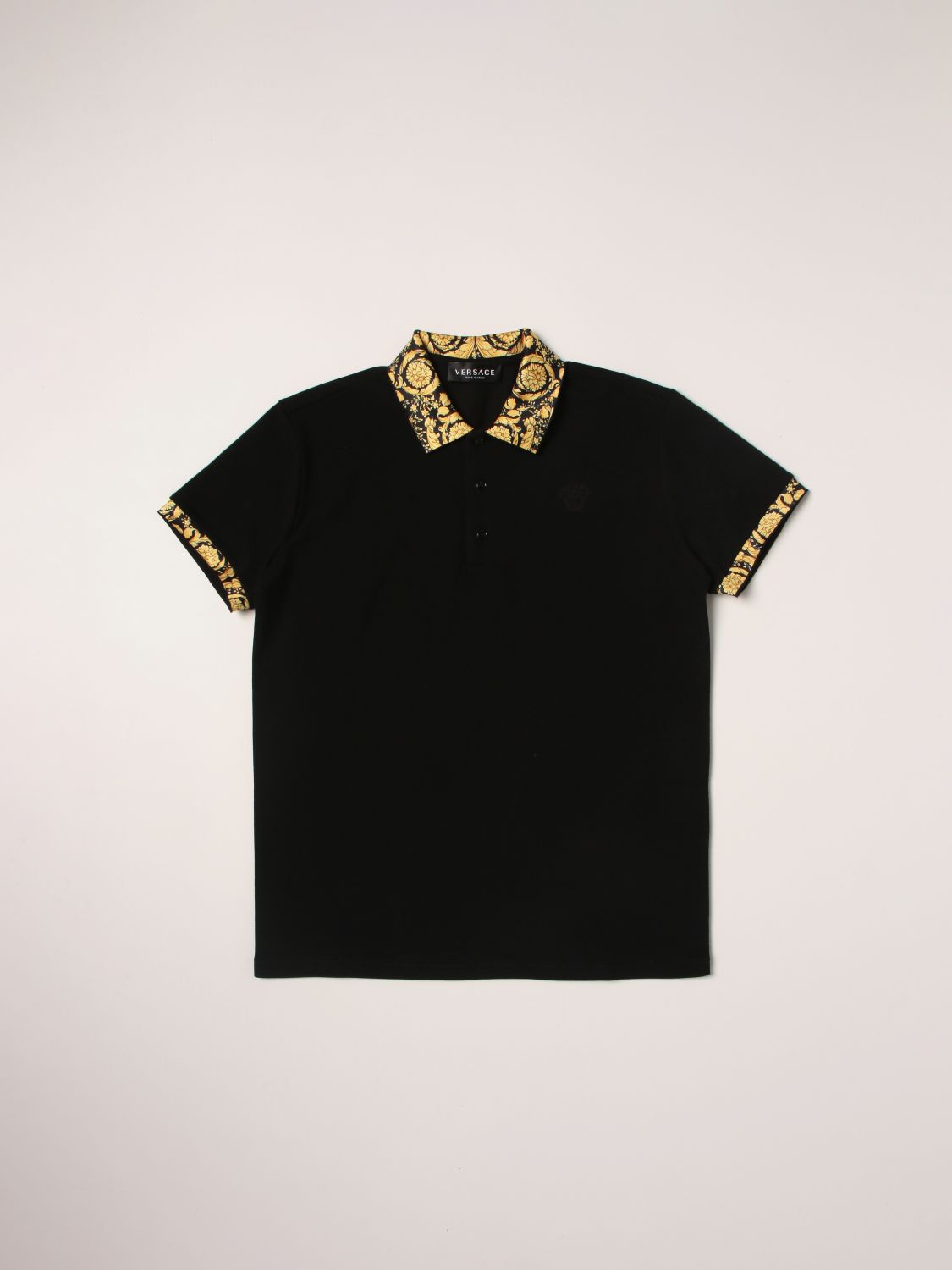 Polo Shirt Young Versace: Versace Young polo shirt with baroque details black 1