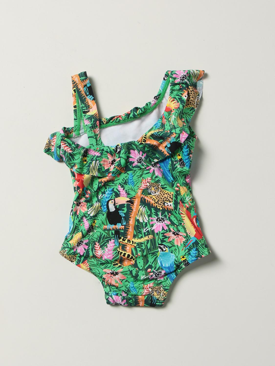 KENZO JUNIOR: one-piece swimsuit with tropical print - Green | Kenzo ...