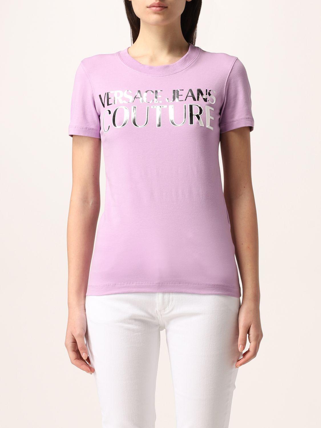 Versace Jeans Couture Outlet: cotton t-shirt with logo - Lavander ...
