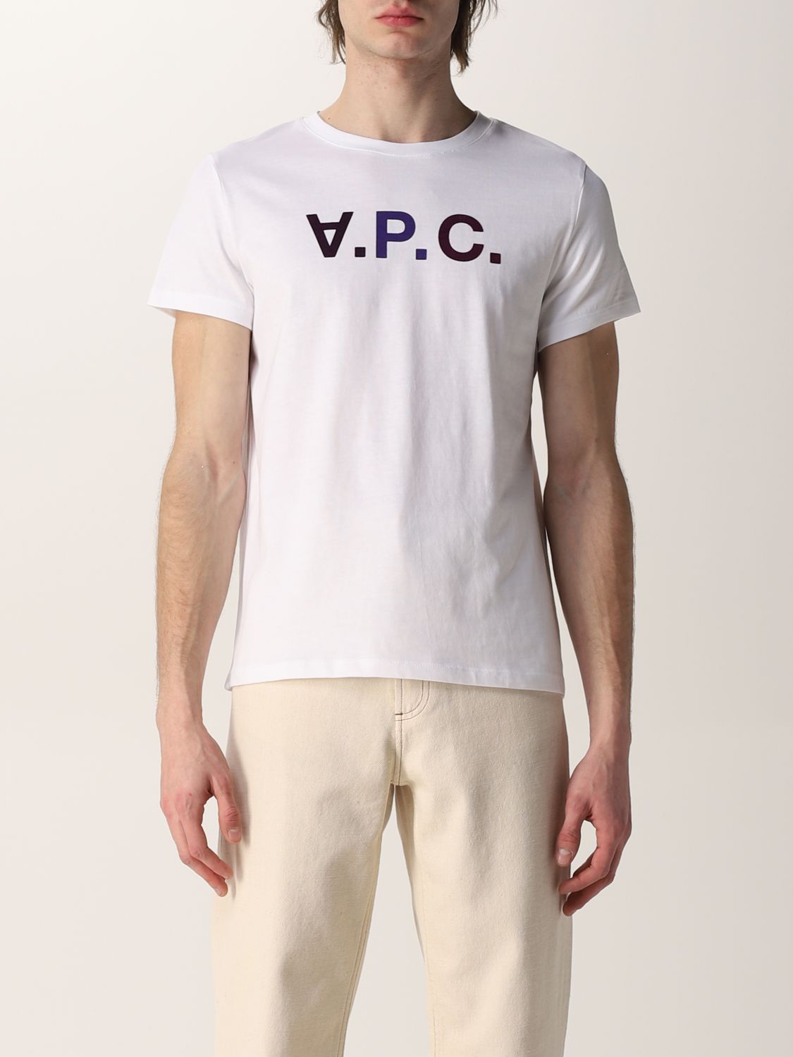 A.P.C.: T-shirt in cotton with logo - Violet | A.p.c. t-shirt ...