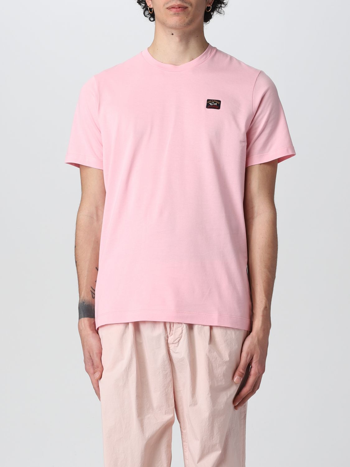 Paul & Shark Cotton T-shirt With Logo Patch In Pink