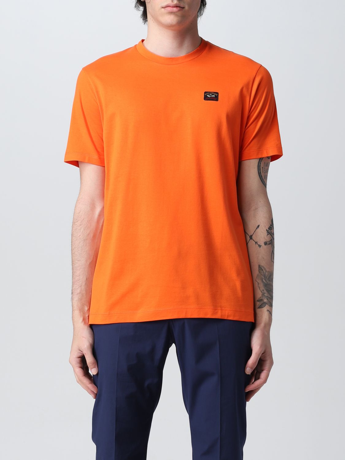 Paul & Shark Cotton T-shirt With Logo Patch In Coral