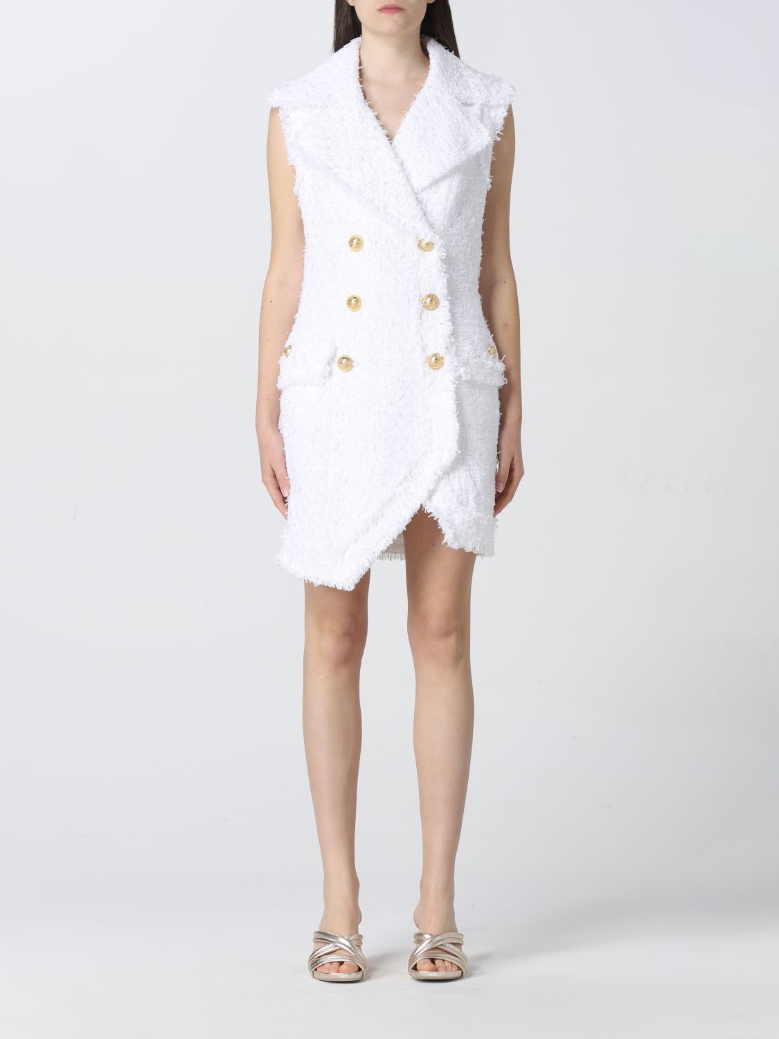 BALMAIN: tweed short dress - White ...