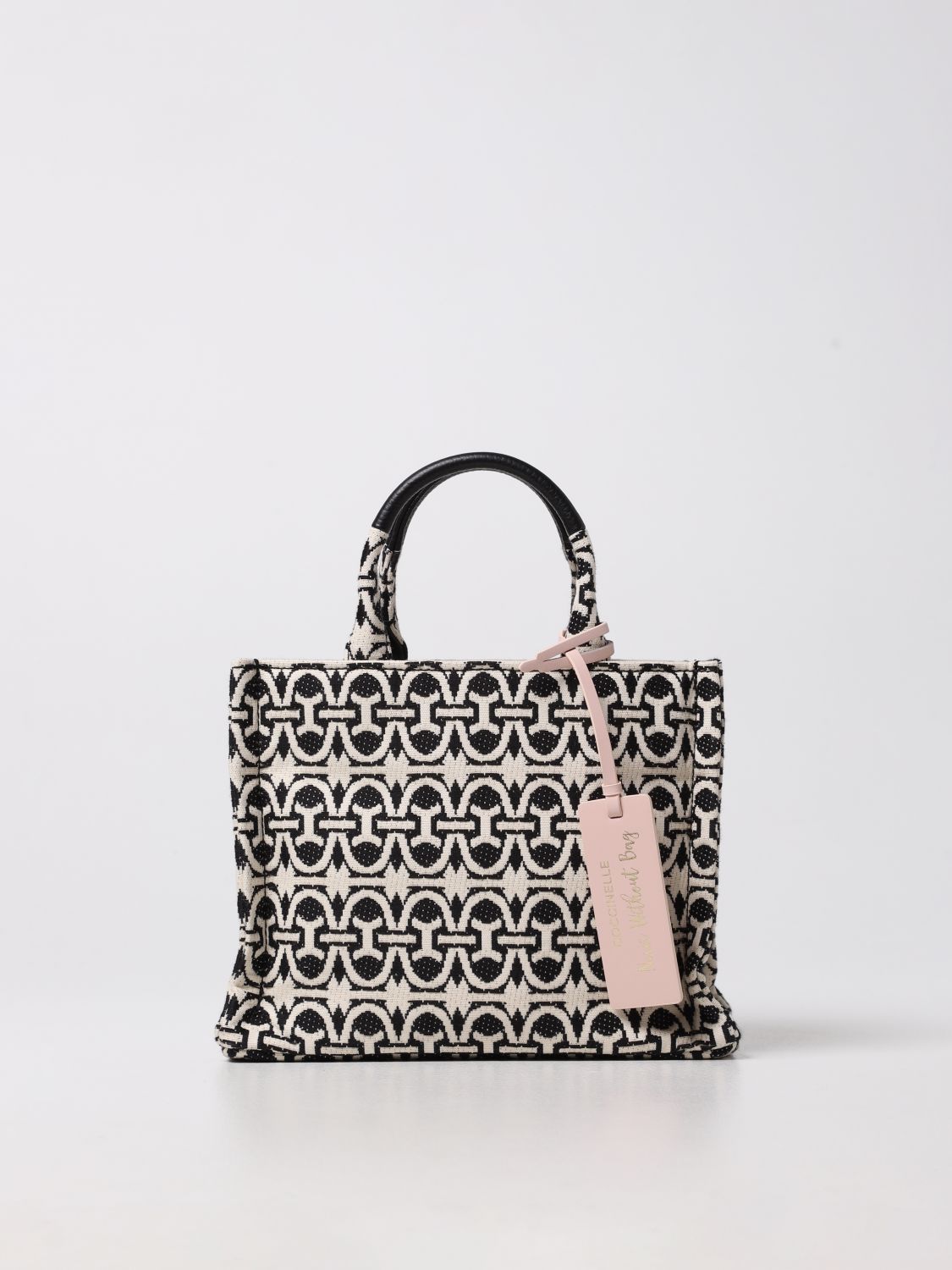 COCCINELLE: Never Without Bag bag in jacquard canvas - Black ...