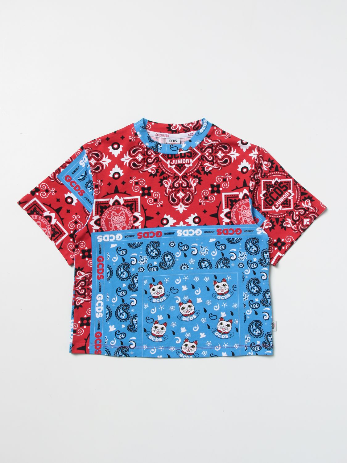 Gcds Kids' T-shirt With Bandana Print In Multicolor
