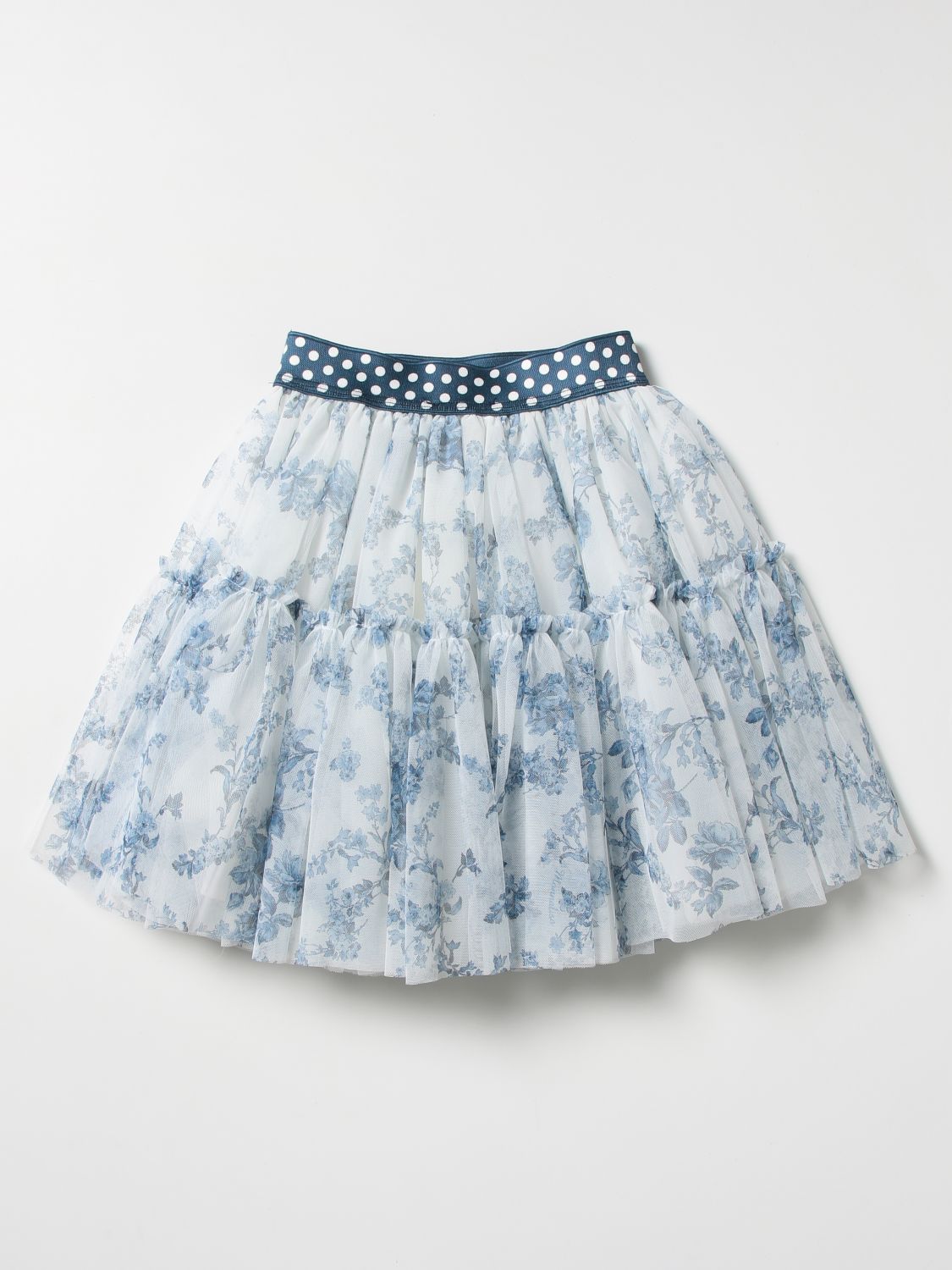 Skirt Monnalisa: Monnalisa wide skirt in patterned tulle white 2