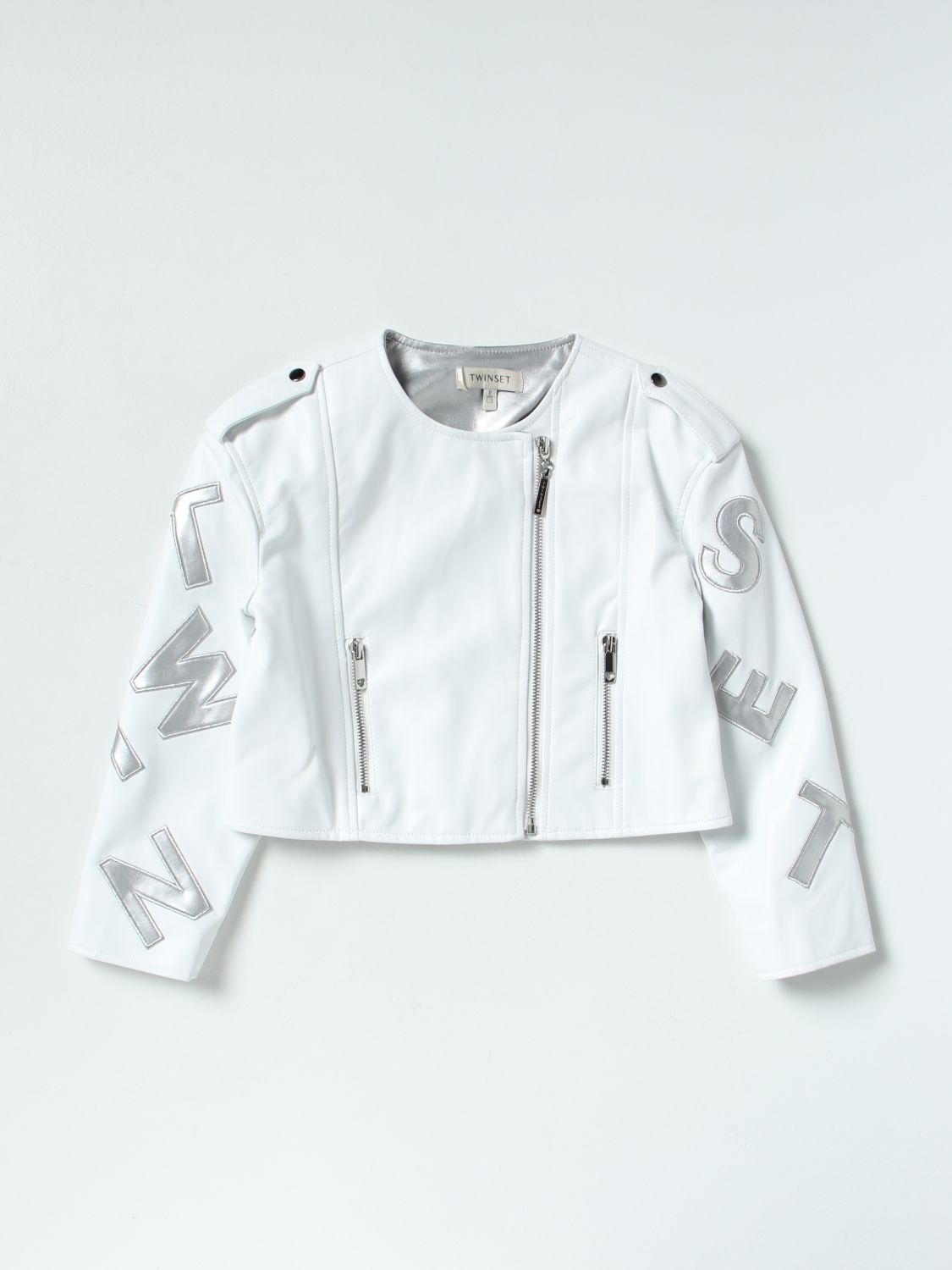 Jacket Twinset: Twinset leather jacket with big logo white 1