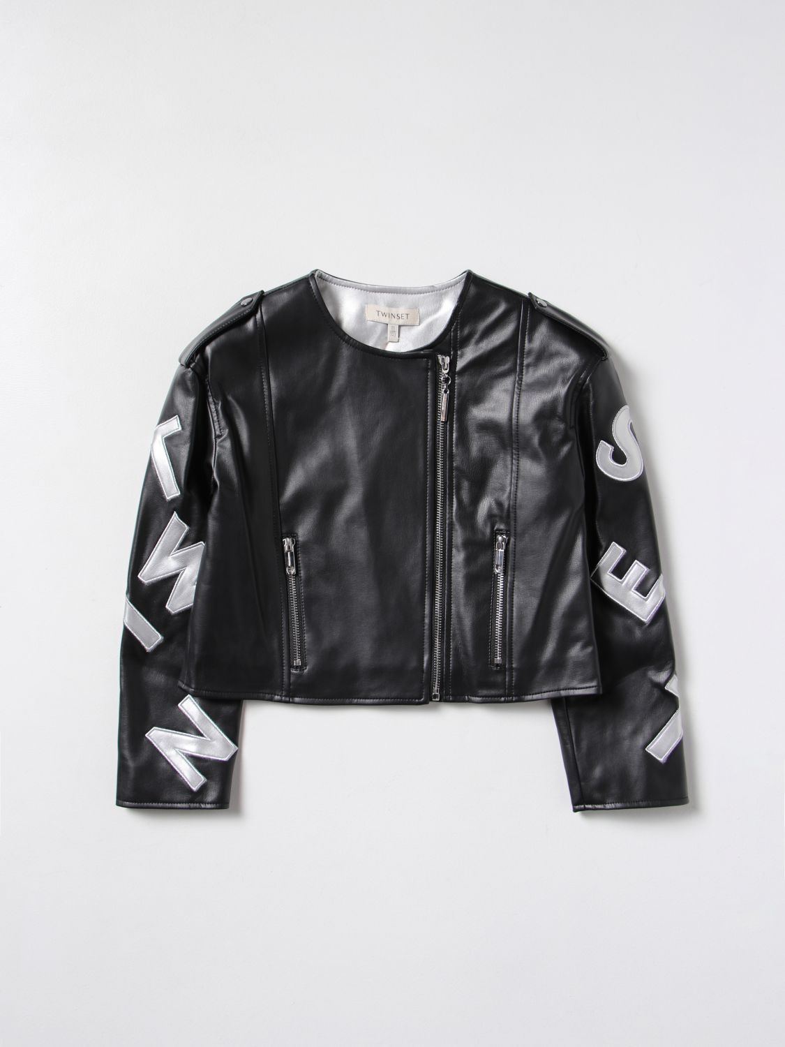 Jacket Twinset: Twinset leather jacket with big logo black 1