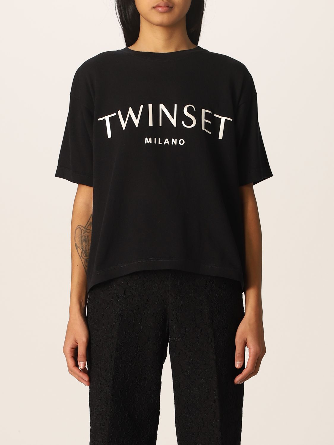 TWINSET: Basic sweater with maxi logo - Black | Twinset t-shirt ...