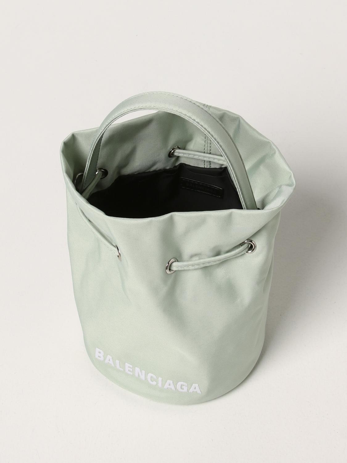 BALENCIAGA Wheel XS Drawstring bag in recycled nylon White