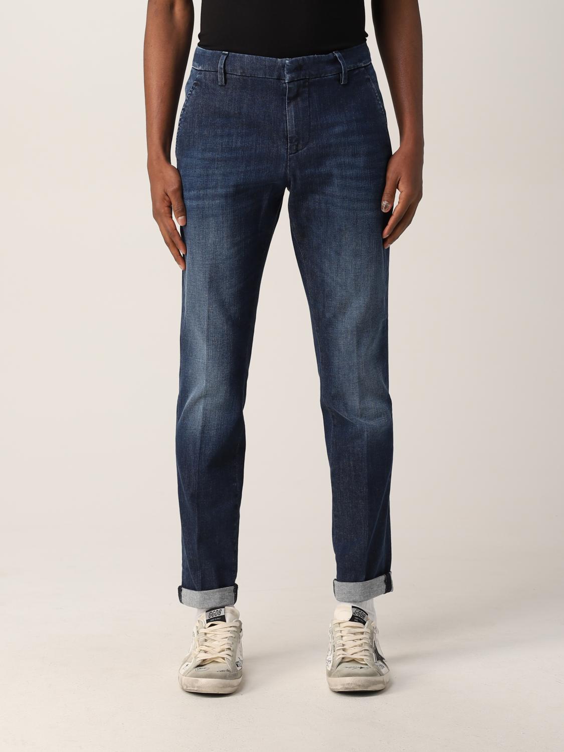 DONDUP: cropped jeans in washed denim - Denim | Jeans Dondup UP235DS0296DA4  GIGLIO.COM