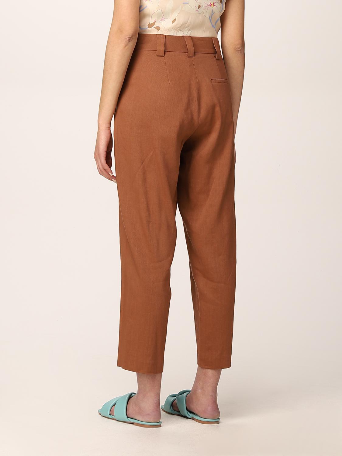 ALYSI: Pantalone cropped in misto lino - Marrone | Pantalone Alysi  102116P2049 GIGLIO.COM