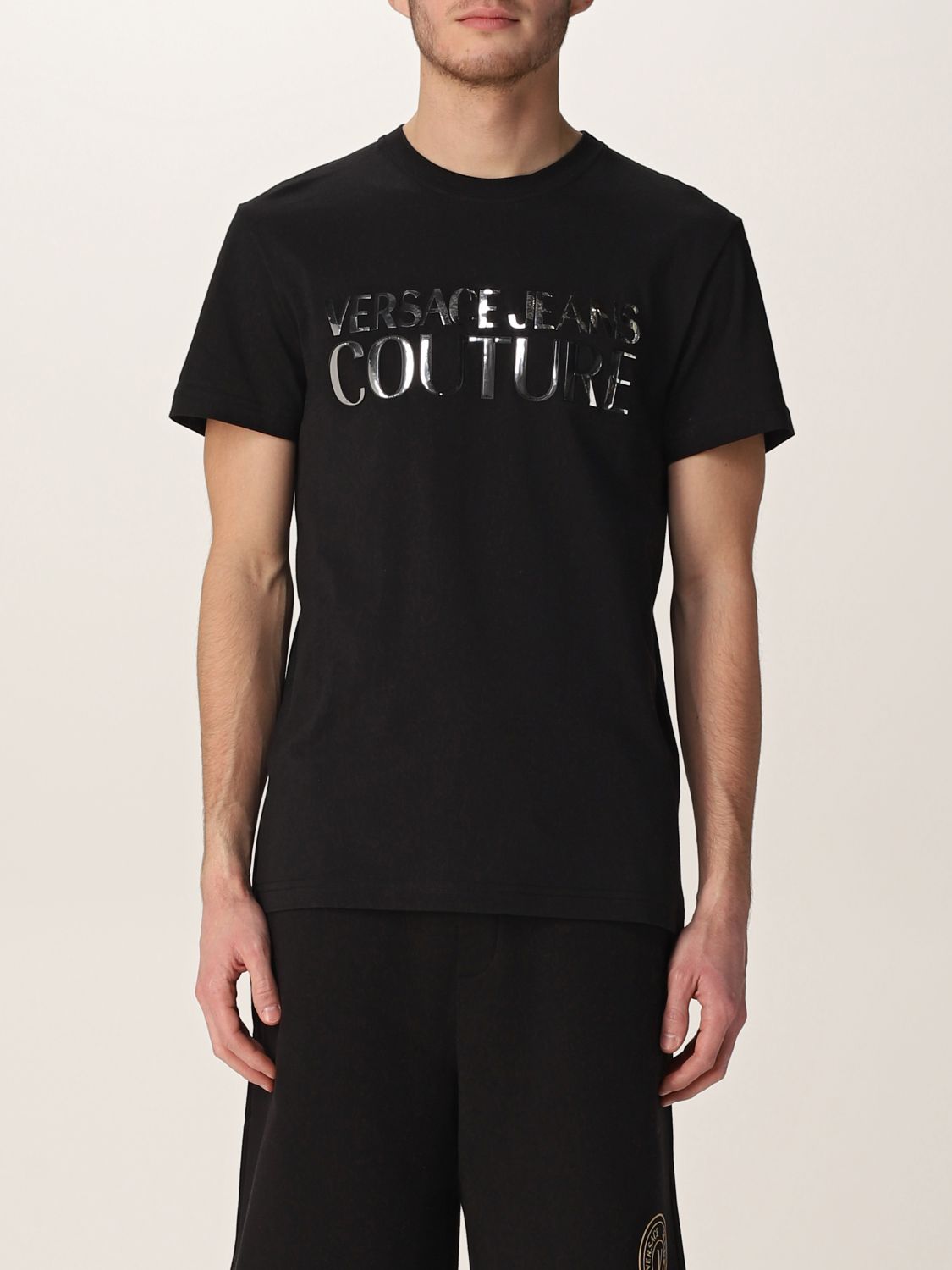 Versace Jeans Couture Outlet: cotton t-shirt with logo - Black ...