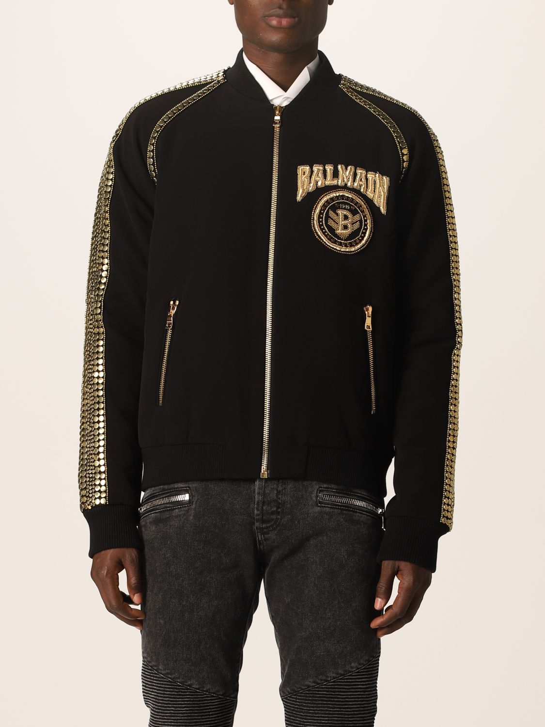 Balmain Jacket With Studs And Embossed Logo In Black | ModeSens