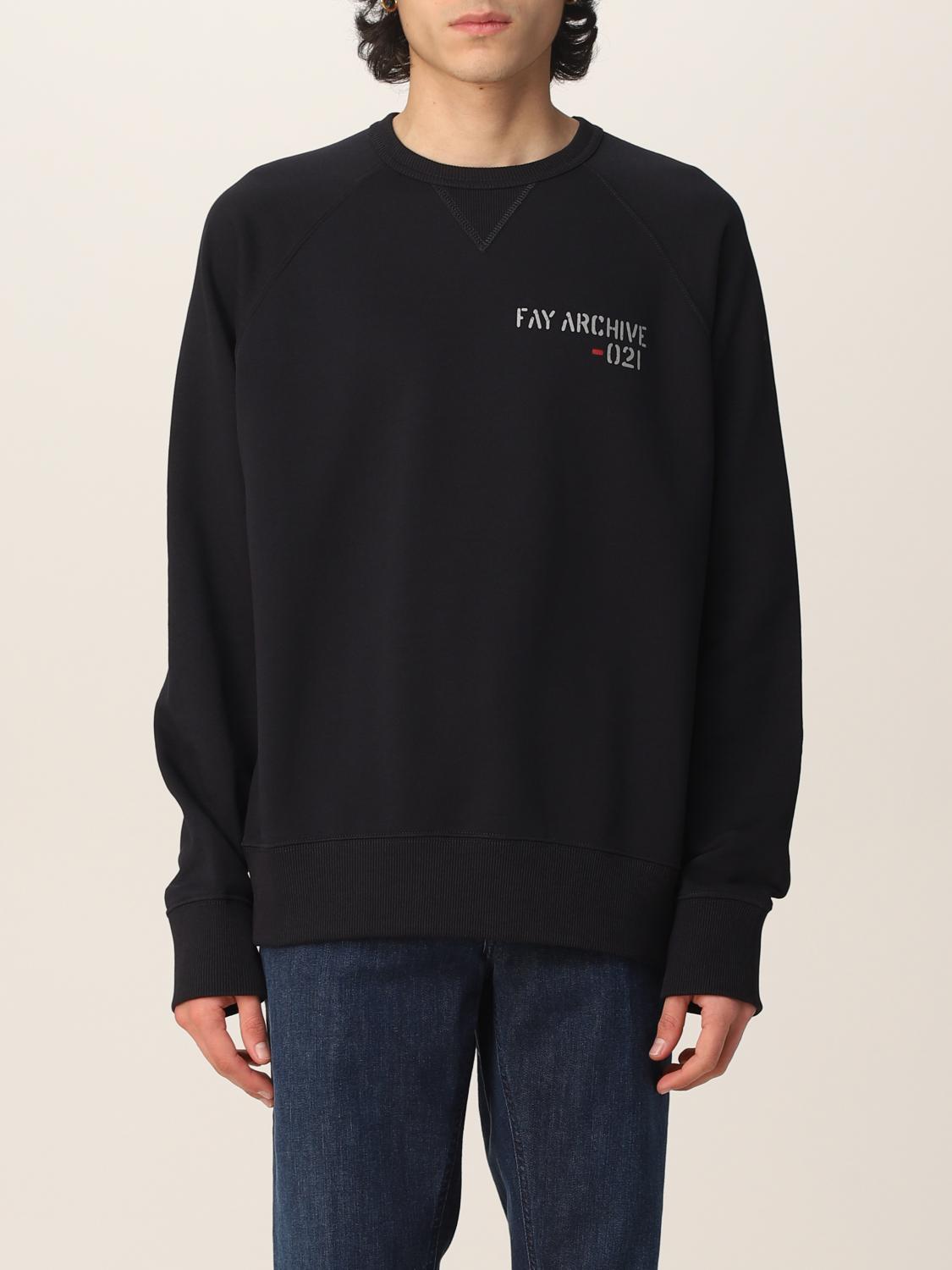 FAY: Archive cotton sweatshirt - Black | Fay sweatshirt NJMB544104LTGF ...