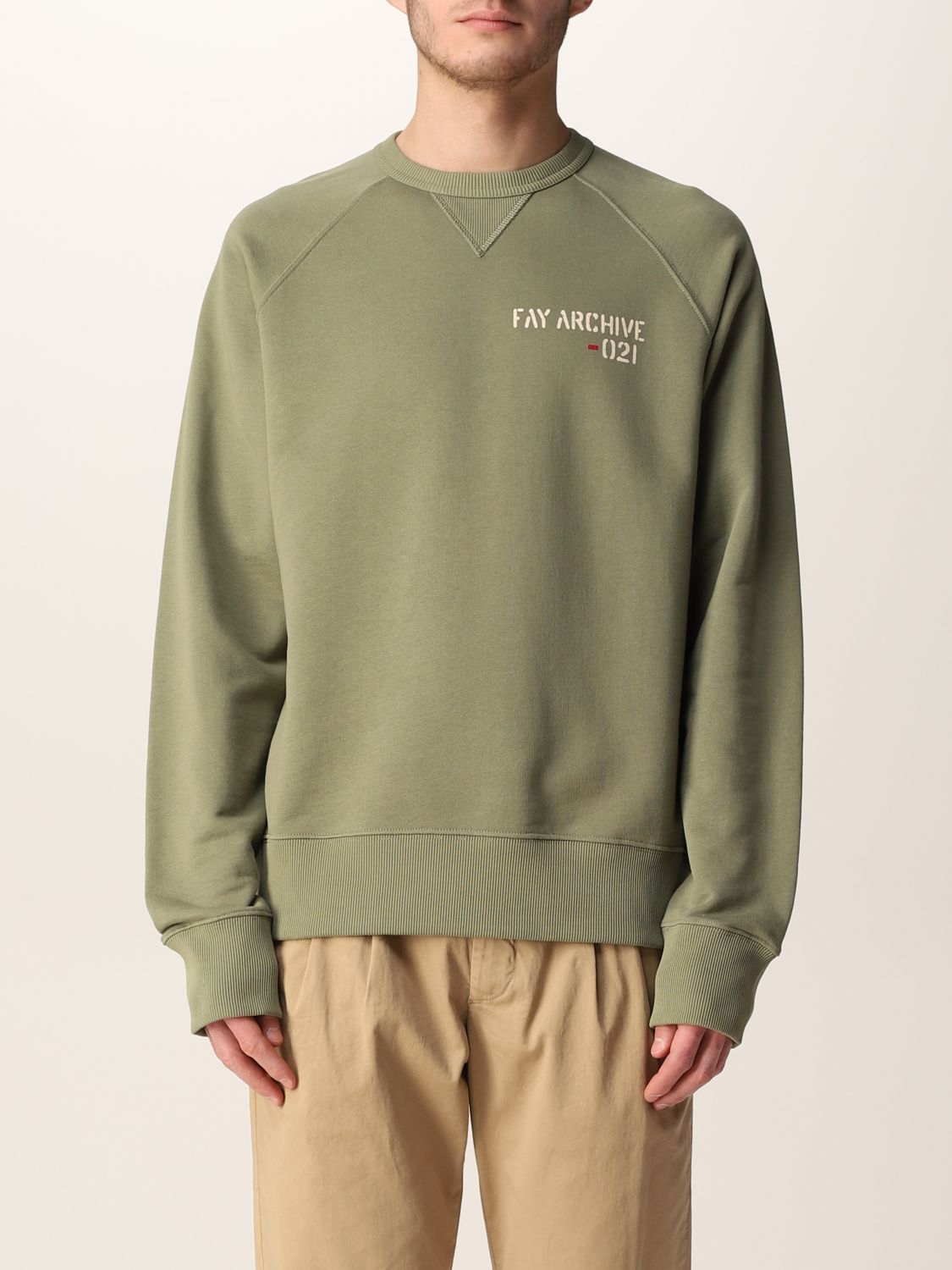 FAY: Archive cotton sweatshirt - Green | Fay sweatshirt NJMB544104LTGF ...