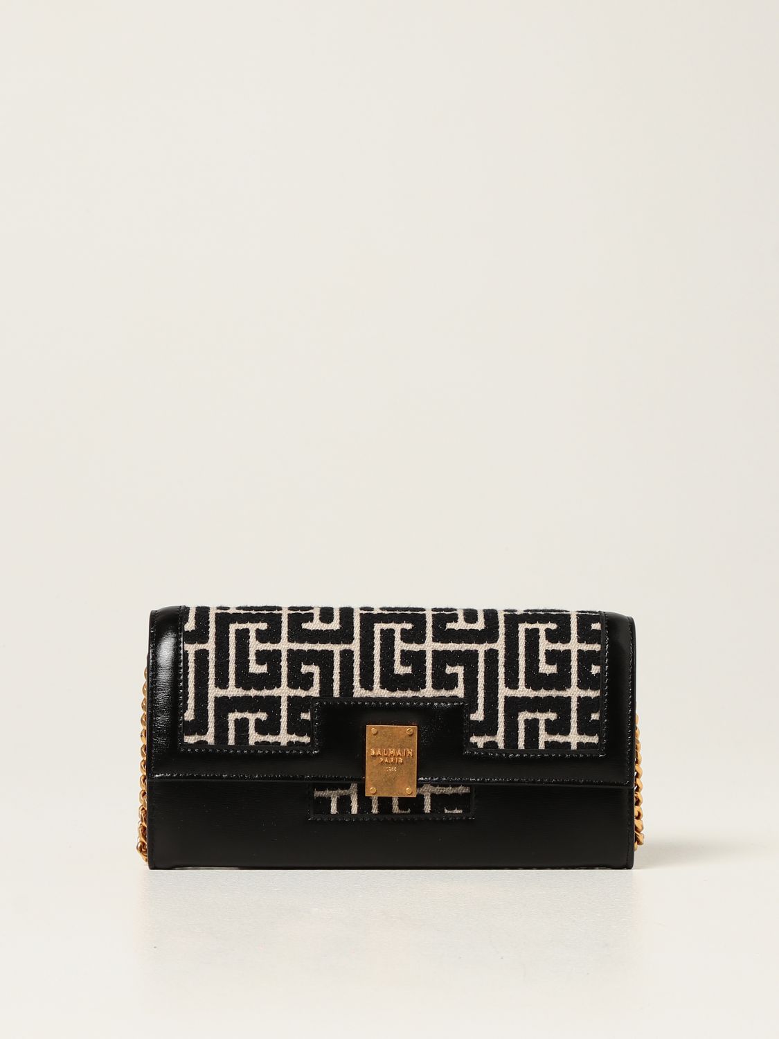 BALMAIN: 1945 wallet bag with monogram pattern - Black | Mini Bag 