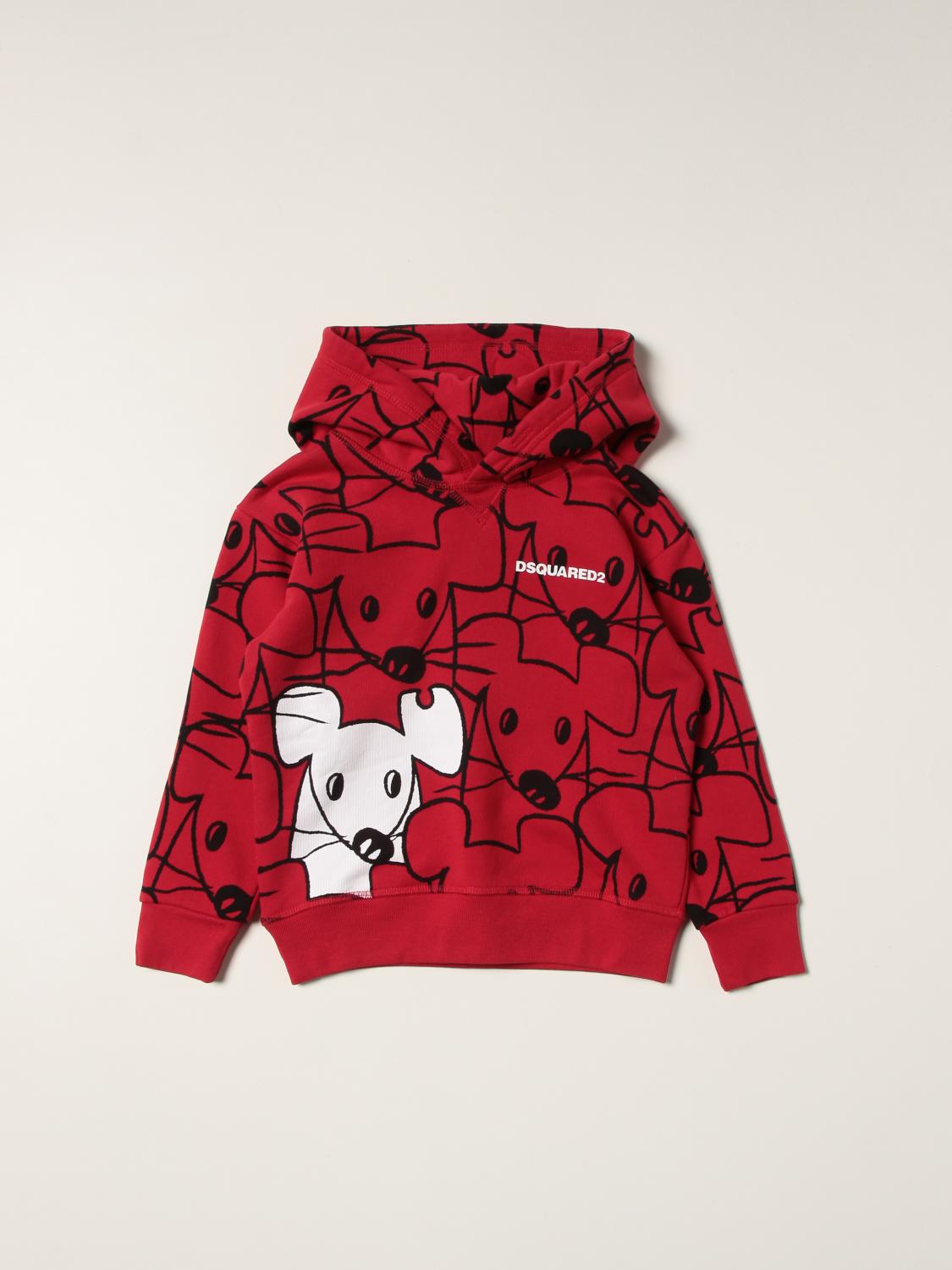 DSQUARED2 JUNIOR: Felpa in cotone con topolino all over - Rosso | Maglia  Dsquared2 Junior DQ0815D00XL GIGLIO.COM