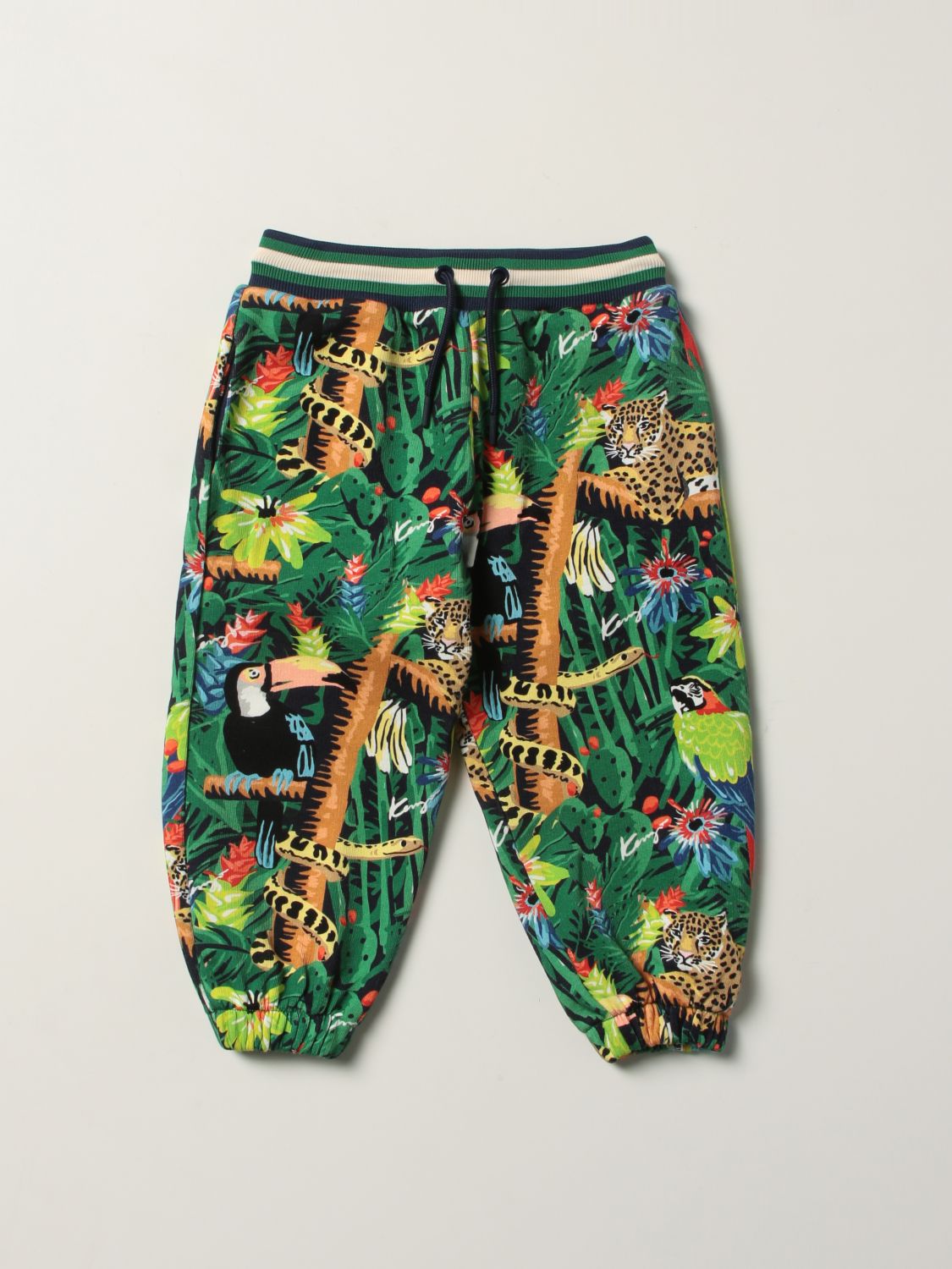 KENZO JUNIOR: jogging pants with tropical print - Green | Kenzo Junior K04181 online on GIGLIO.COM
