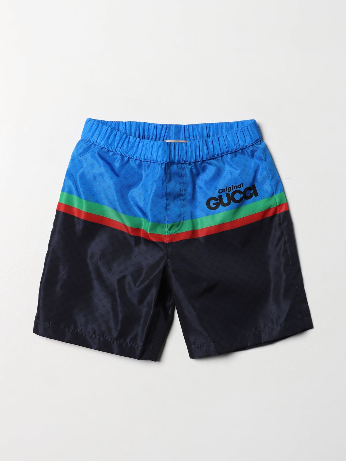 GUCCI: swim shorts with logo - Blue | Gucci swimsuit 554370XWAR8 online ...